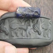 Rare Antique Lapis lazuli Seal Stone Bead Intaglio Carved Animal and Bird