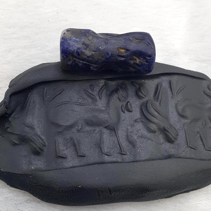 Rare Antique Lapis lazuli Seal Stone Bead Intaglio Carved Animal and Bird