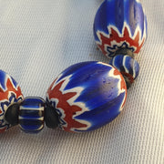 Big size vintage venetian style old blue chevron glass beads long strand ch-2