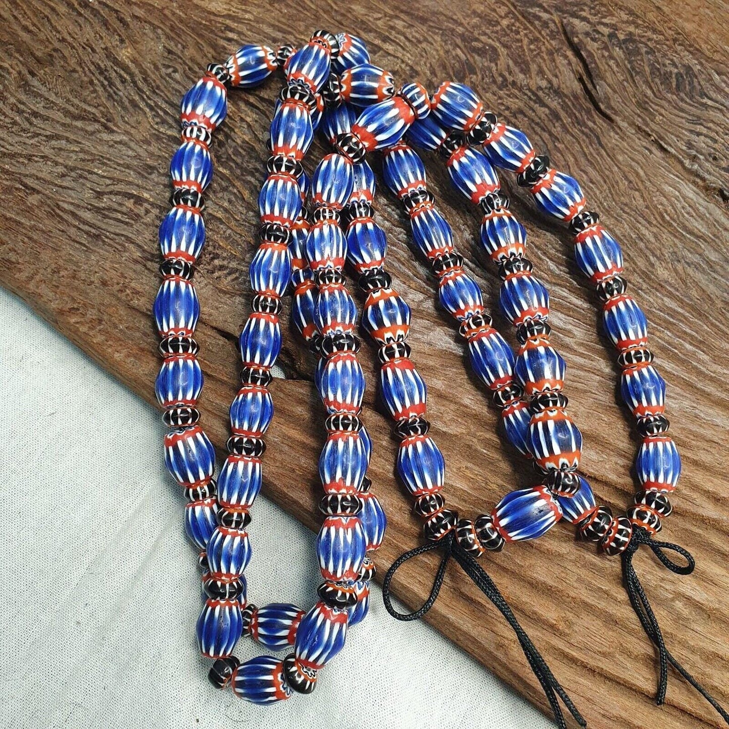 Vintage blue chevron beads venetian african beads long strand