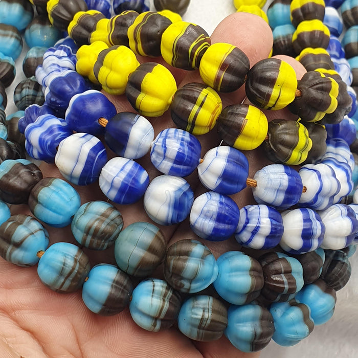 Vintage venetian african style Multicolor melon shape glass beads beaded necklaceStrand