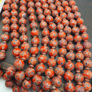 Venetian Style Beads, Vintage Red Millefiori Strand | Glass, Blue Eye Motifs | 17mm Handmade