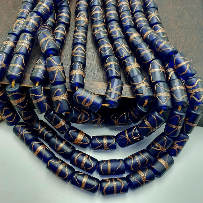 Vintage Venetian Style Blue AventurineGlass Beads Strand, African inspired Lampwork Beads for Jewelry Making, Unique Gift for Her or Him