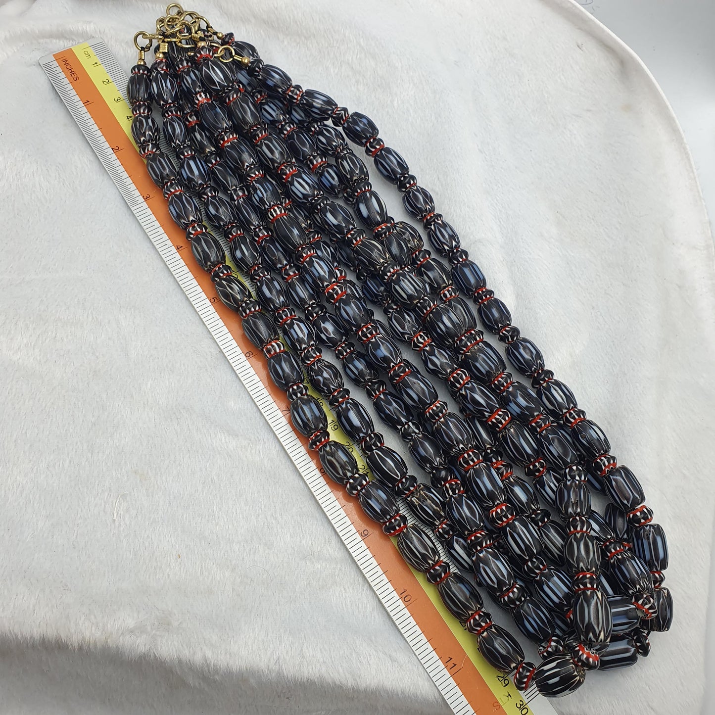 Vintage black chevron venetian style multilayers glass beads necklace Gift chb-12