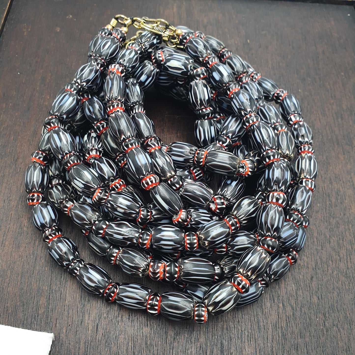 Vintage black chevron venetian style multilayers glass beads necklace Gift chb-12