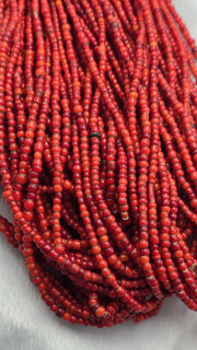 Cranberry Red Beads, Antique Venetian Trade Strands | Italian Glass, White Heart Accents - 3.5–5mm