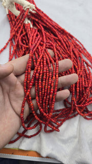 Cranberry Red Beads, Antique Venetian Trade Strands | Italian Glass, White Heart Accents - 3.5–5mm