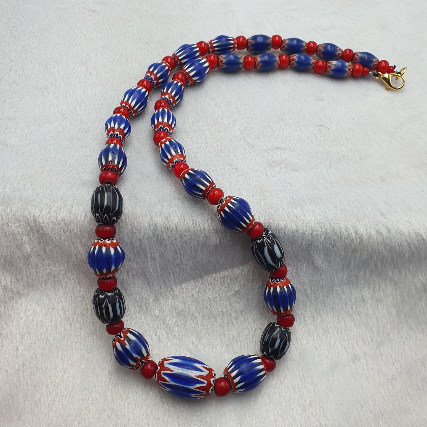 Antique venetian Red Whiteheart glass chevron 6 layers beads necklace Gift