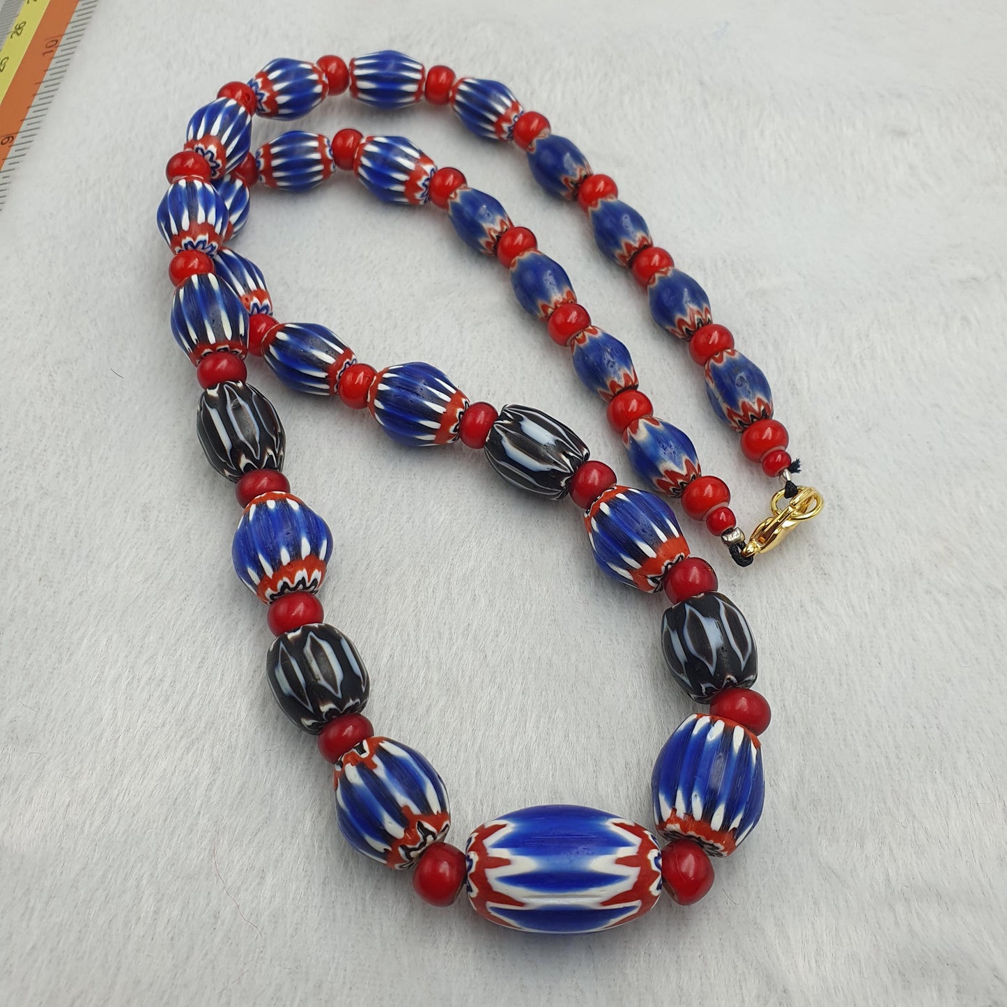 Antique venetian Red Whiteheart glass chevron 6 layers beads necklace Gift
