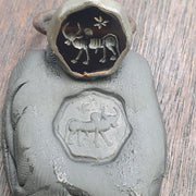 Antique Style Agate Intaglio Ring – Mythical OX & Star Symbol Bronze ring