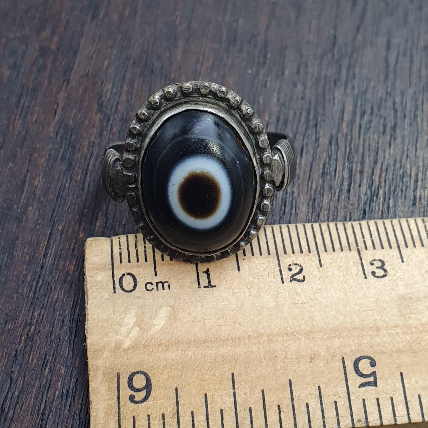 Goat Eye Tibetan eye agate center stone Silver Ring