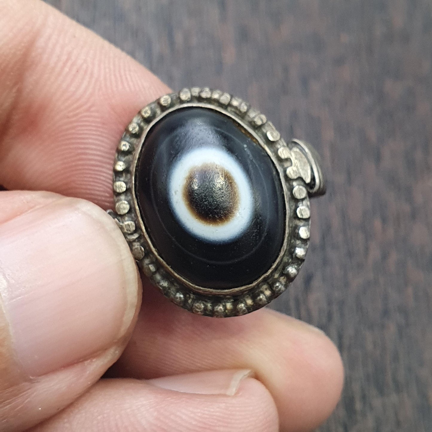 Goat Eye Tibetan eye agate center stone Silver Ring