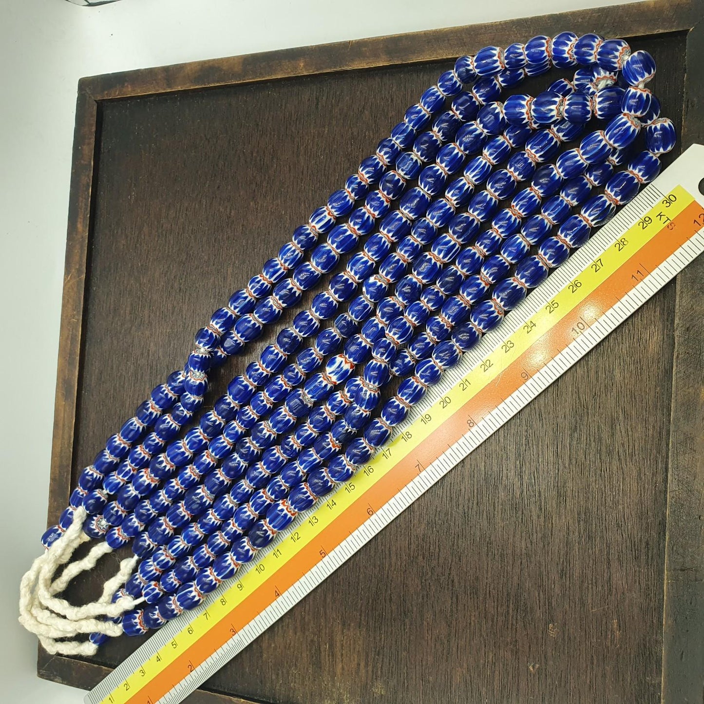 Vintage blue chevron trade bead necklace, old african glass beads