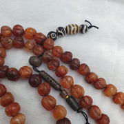 Tibetan 108 Mala Beads- Carnelian Dzi Agate for Meditation Spiritual Practice Tibetan Blessings