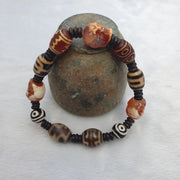 Vintage agate Dzi Eye beads bracelet, Carving carnelian Skull, tibetan dzi beads