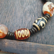 Vintage agate Dzi Eye beads bracelet, Carving carnelian Skull, tibetan dzi beads