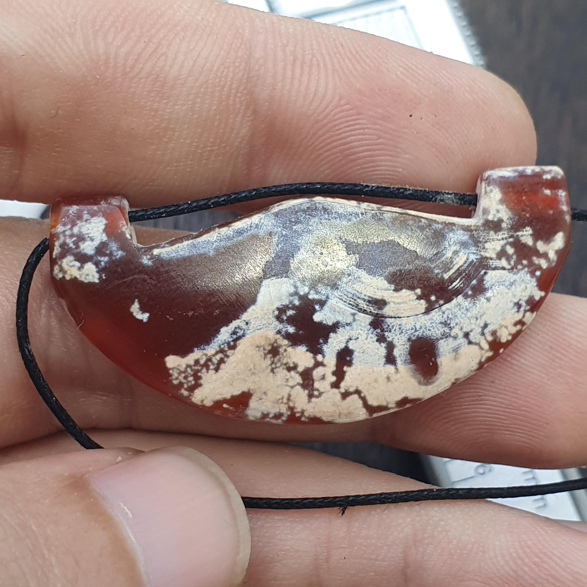 Agate Amulet Necklace: Beautiful patina carnelian Amulet Bead Pendant Necklace #HKM2