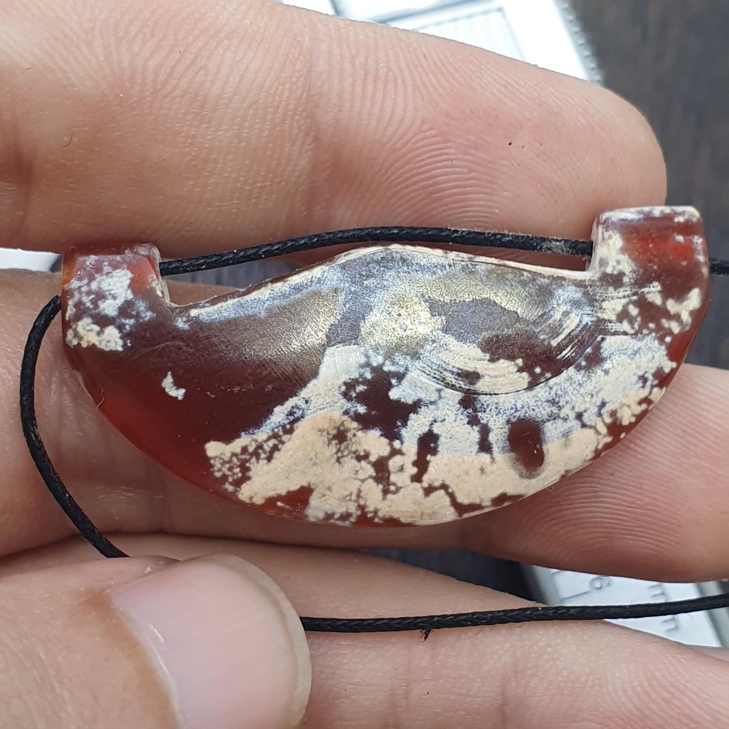 Agate Amulet Necklace: Beautiful patina carnelian Amulet Bead Pendant Necklace #HKM2