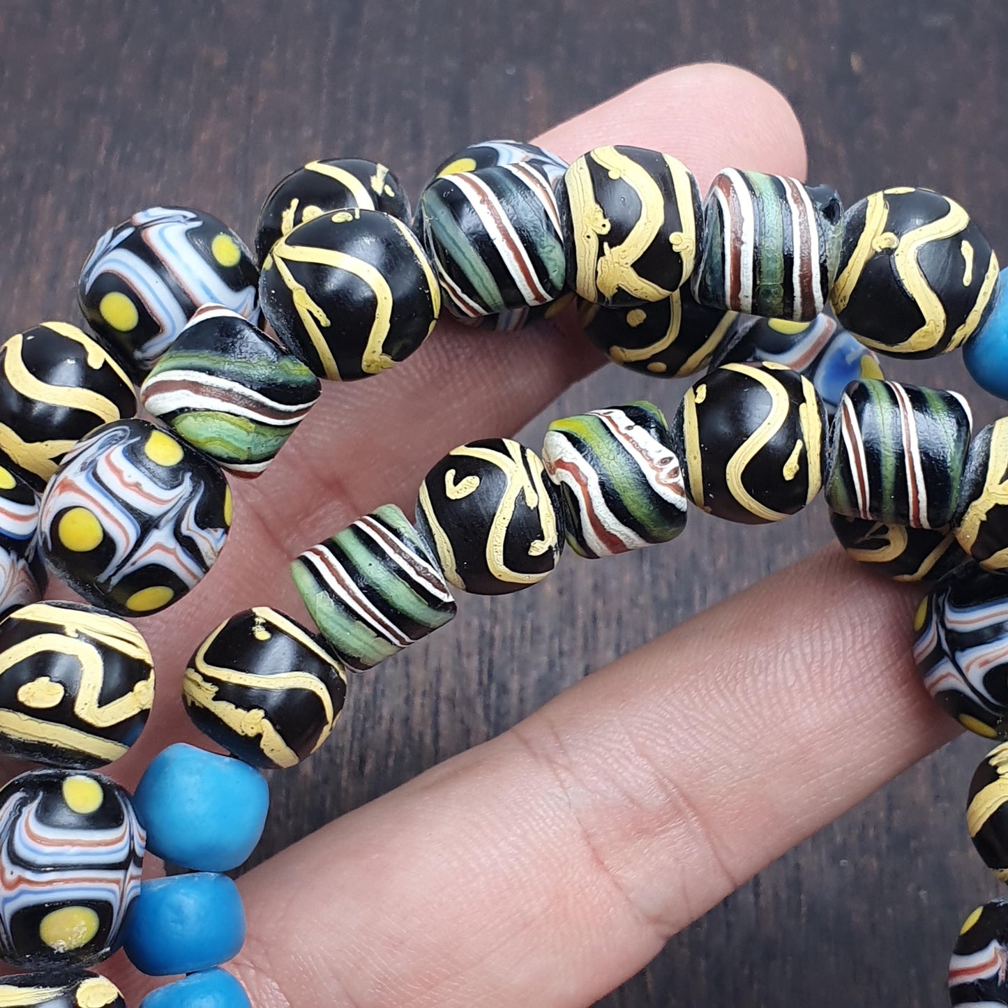 Vintage fancy venetian African style trade beads Necklace | 26inches long strand