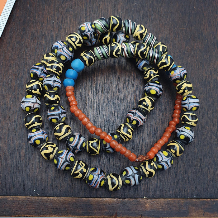 Vintage fancy venetian African style trade beads Necklace | 26inches long strand