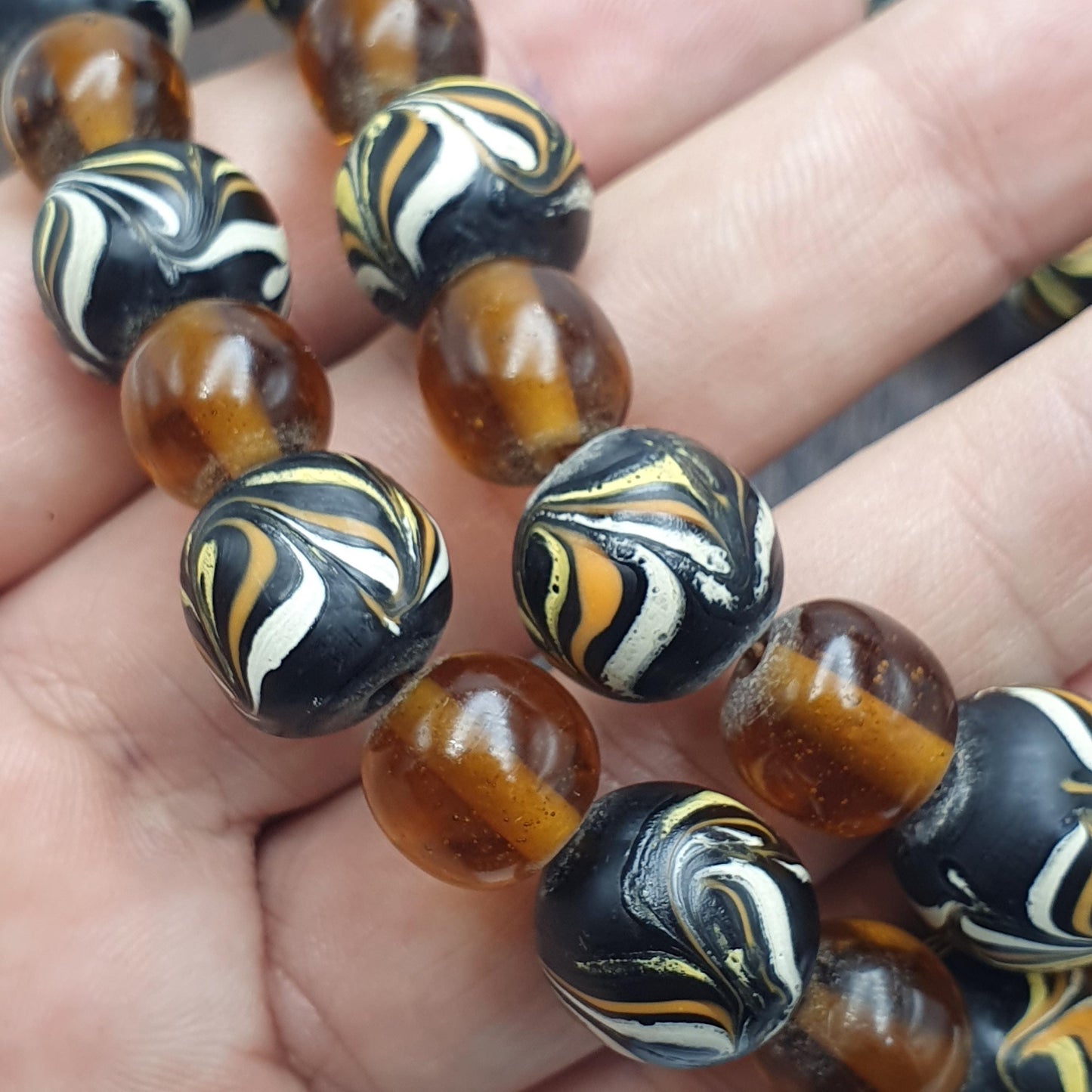 Vintage fancy Feather venetian African style trade beads Necklace | 24 inches long strand