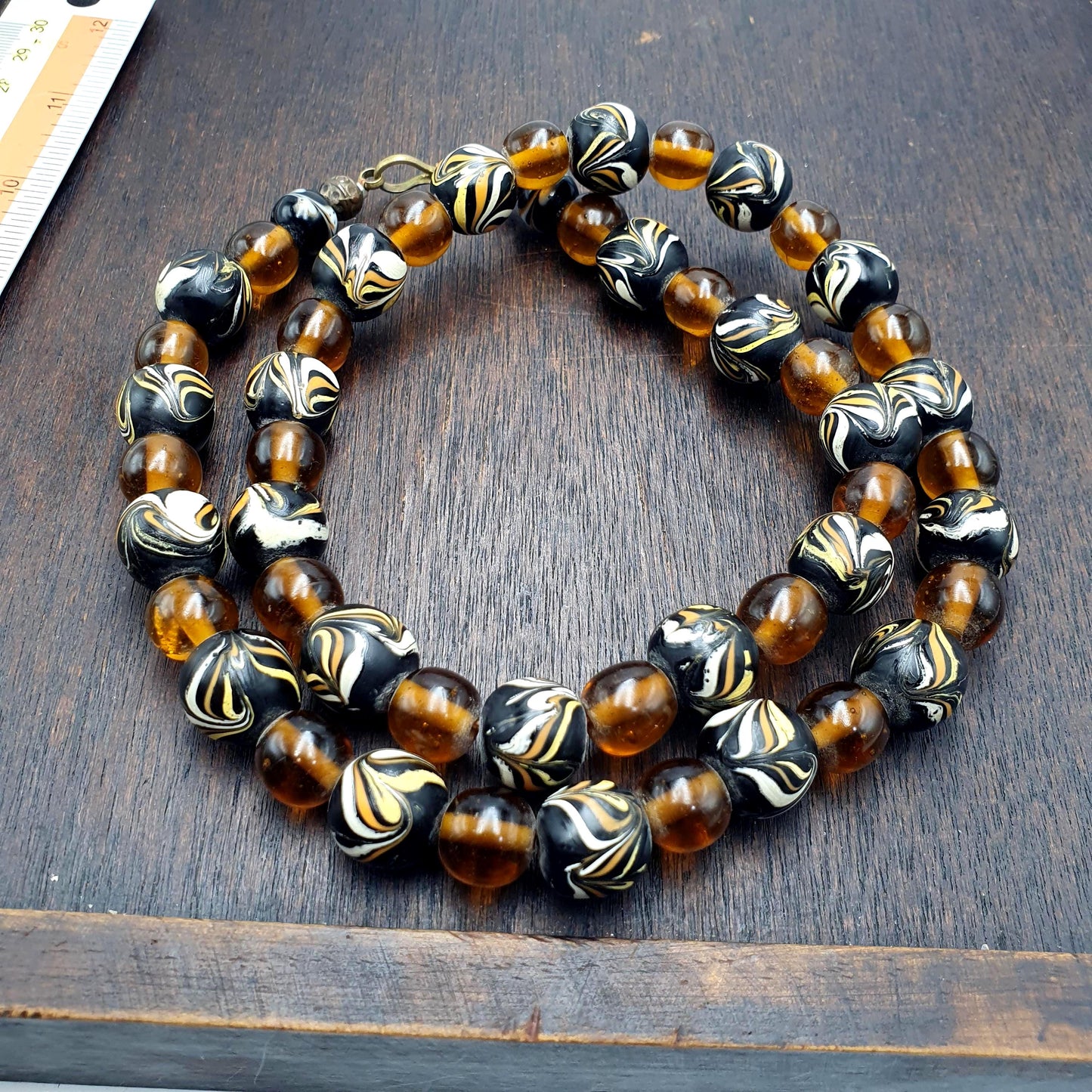 Vintage fancy Feather venetian African style trade beads Necklace | 24 inches long strand