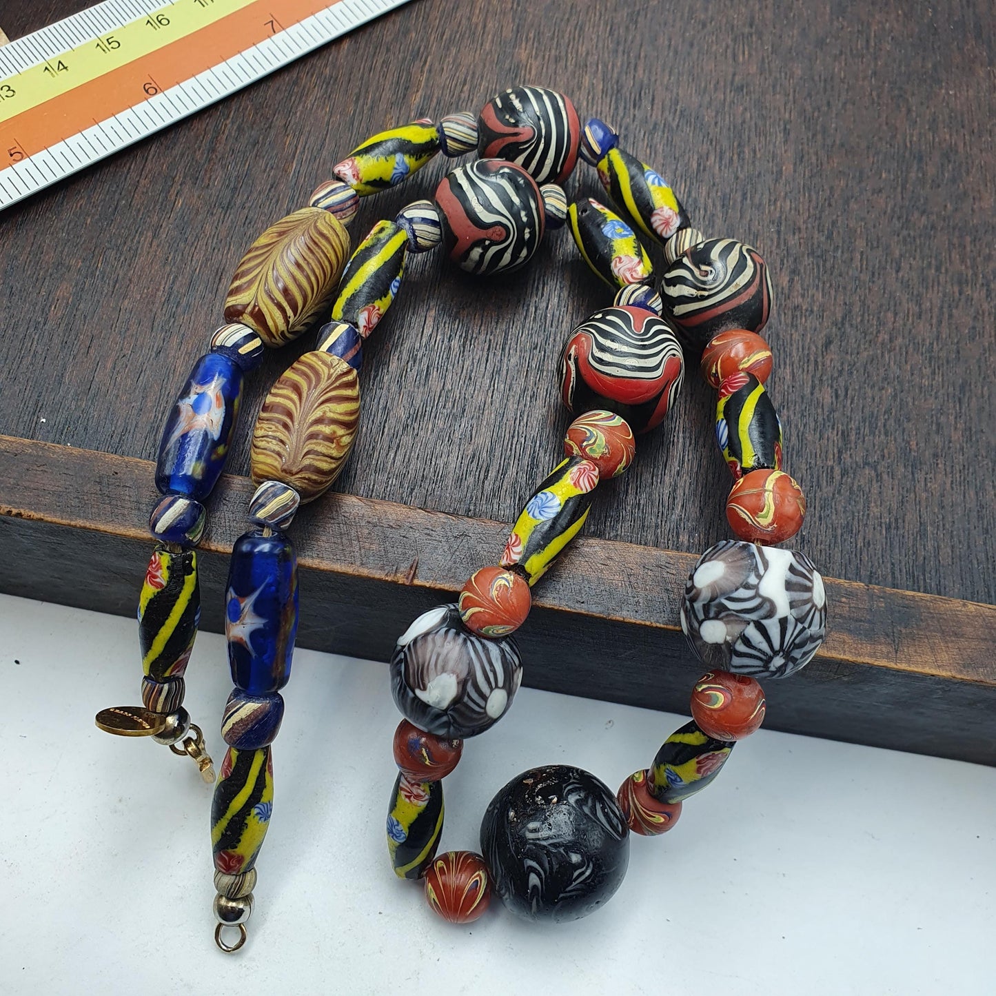 Vintage fancy Feather venetian African style trade beads Necklace | 22 inches long strand