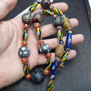 Trade Beads Necklace, Vintage Venetian Inspired Feather Strand | Fancy Glass, African Style Mix | 24 Inch