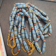 Sky Blue Glass Beads, Venetian Style Necklace | African Gabri Strand, Yellow Eyes Accent, Handcrafted .
