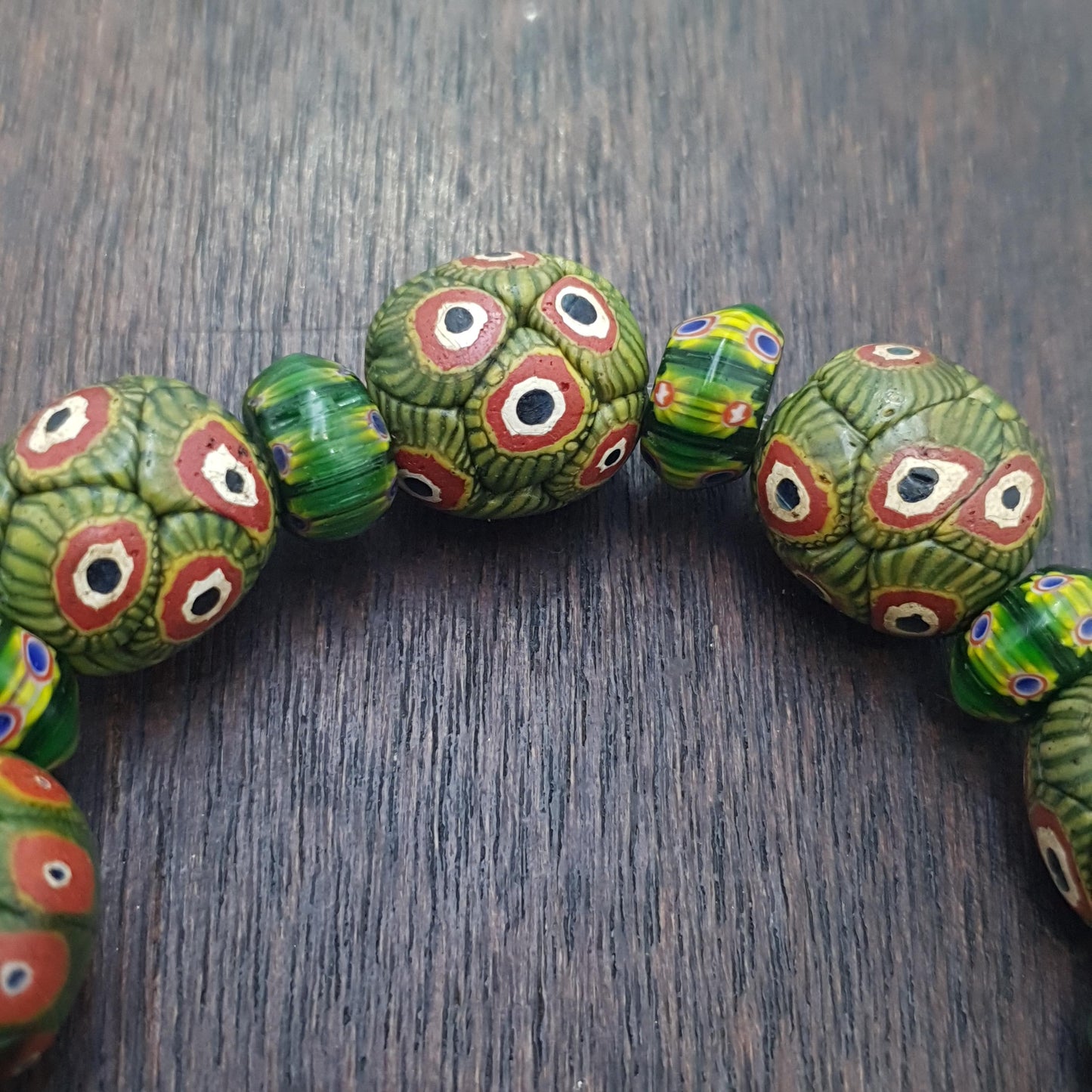 Vintage Venetian African Style Green Gabri Eyes Beads Bracelet 14.5mm Handmade Beaded Jewelry for Men Women Boho Ethnic Gift