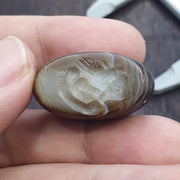 Rare Antique Banded Eye Agate Seal Stone Bead  Intaglio Carved Figure