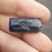 Rare Antique Lapis lazuli Seal Stone Bead Intaglio Carved Animal and Bird