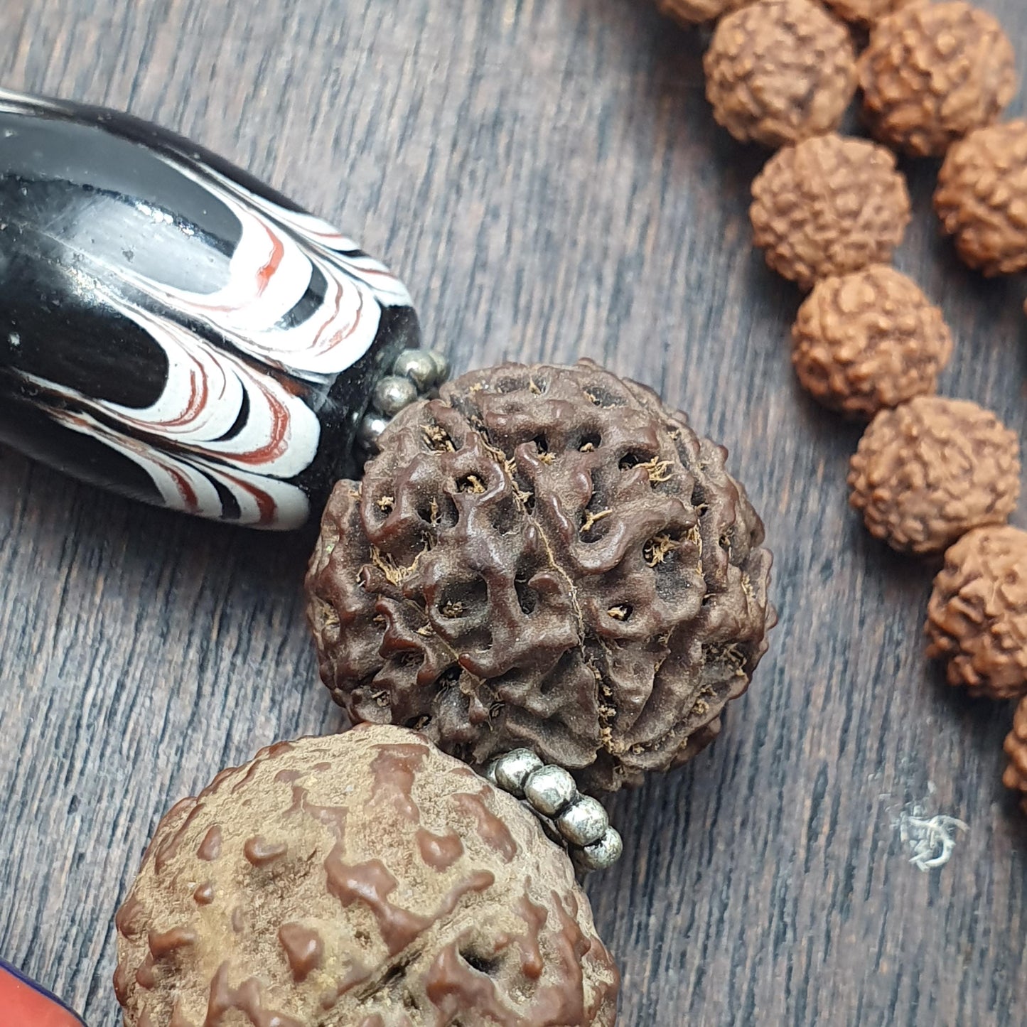 Rudraksha Seed Mala Necklace Evil Eye Glass Beads Turquoise Boho Tribal Ethnic 266 inches long mala