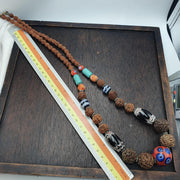 Rudraksha Seed Mala Necklace Evil Eye Glass Beads Turquoise Boho Tribal Ethnic 266 inches long mala