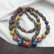 East Oasis Antique Style African Glass Bead Necklace - Millefiori Green Chevron