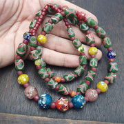East Oasis Antique Style African Glass Bead Necklace - Millefiori Green Chevron