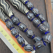 East Oasis Venetian Style Glass Trade Bead Necklace - Black White Swirl Chevron
