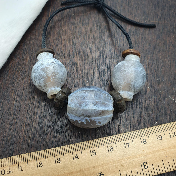 Antique Style Unique carved Gray agate melon shape beads Patina Beads Lot  necklace Himalayan indo tibetan gray agate beads amulets