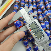 Big size vintage venetian style old blue chevron glass beads long strand ch-2