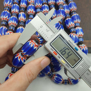 Big size vintage venetian style old blue chevron glass beads long strand ch-2
