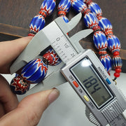 Blue chevron beads vintage old african glass beads long strand 16-20mm gift