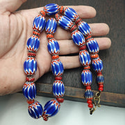 Blue chevron beads vintage old african glass beads long strand 16-20mm gift