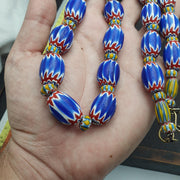 Blue chevron beads vintage old african glass beads long strand 16-15mm gift