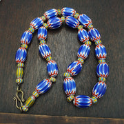 Blue chevron beads vintage old african glass beads long strand 16-15mm gift