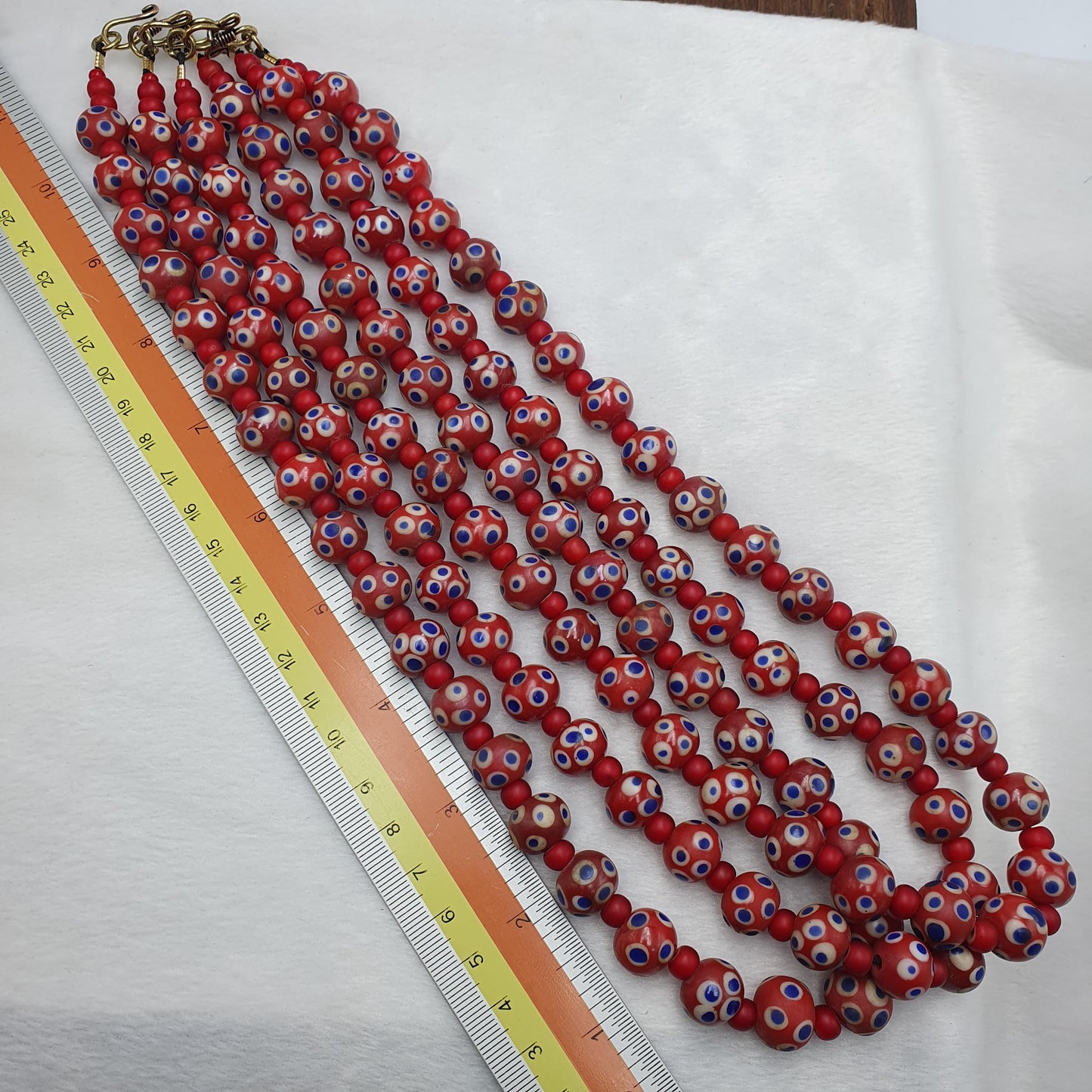 Venetian red whiteheart and venetian inspired red skunk glass beads necklace gift