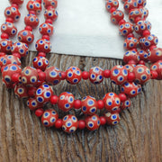 Venetian red whiteheart and venetian inspired red skunk glass beads necklace gift