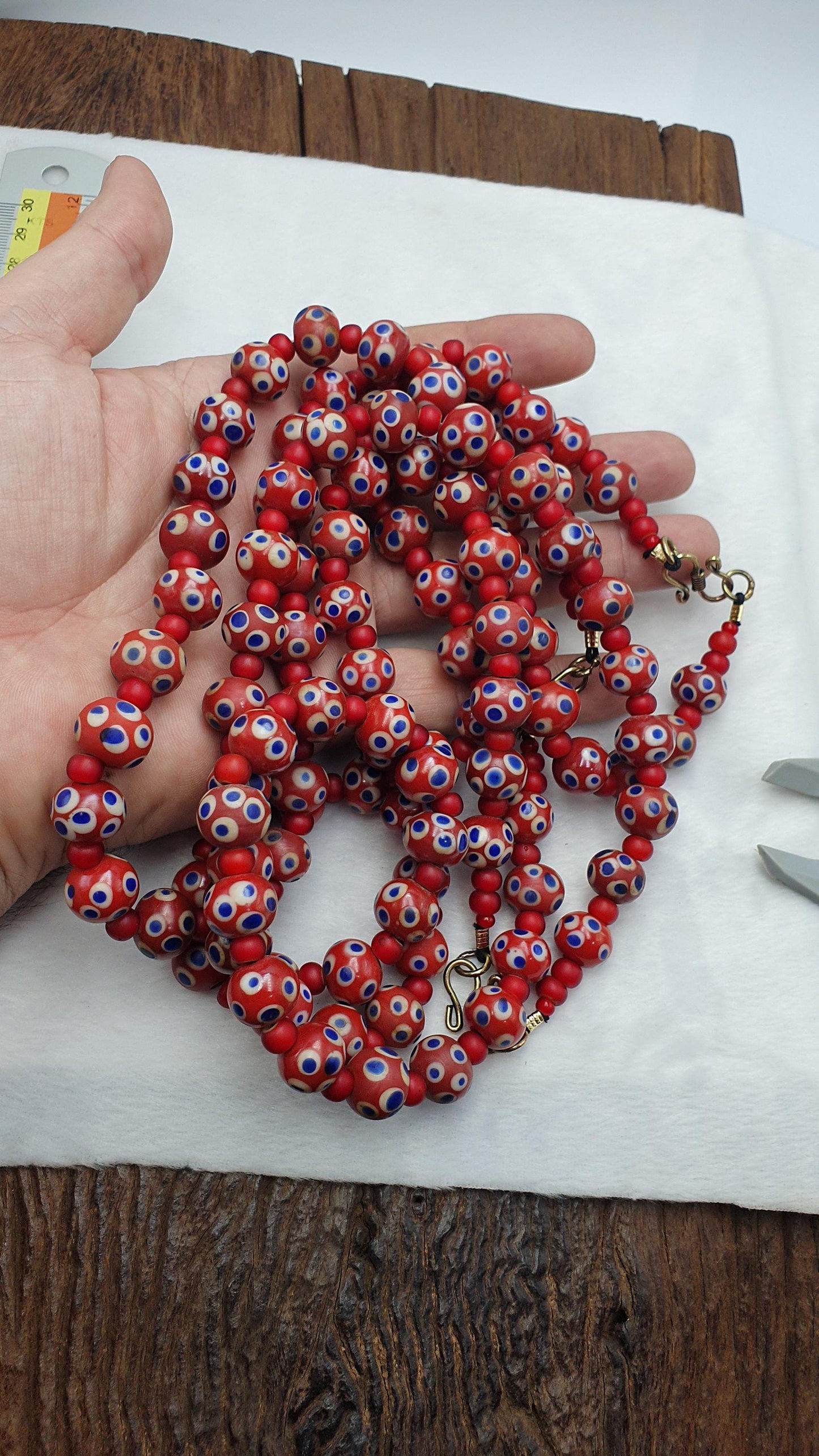 Venetian red whiteheart and venetian inspired red skunk glass beads necklace gift