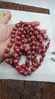 Venetian red whiteheart and venetian inspired red skunk glass beads necklace gift