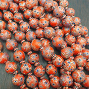 Venetian Style Beads, Vintage Red Millefiori Strand | Glass, Blue Eye Motifs | 17mm Handmade
