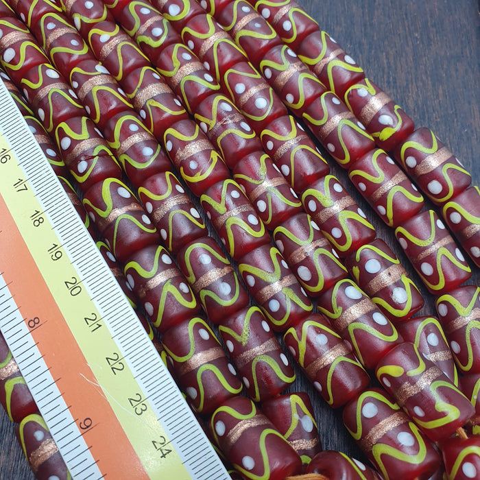 Vintage Venetian Style Red Wedding cake Beads Strand, African inspired Lampwork Beads for Jewelry Making, Unique Gift for Her or Him